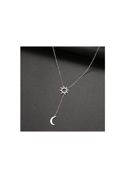 925 Ayar Gümüş Iç Içe Güneş Ay Kolye