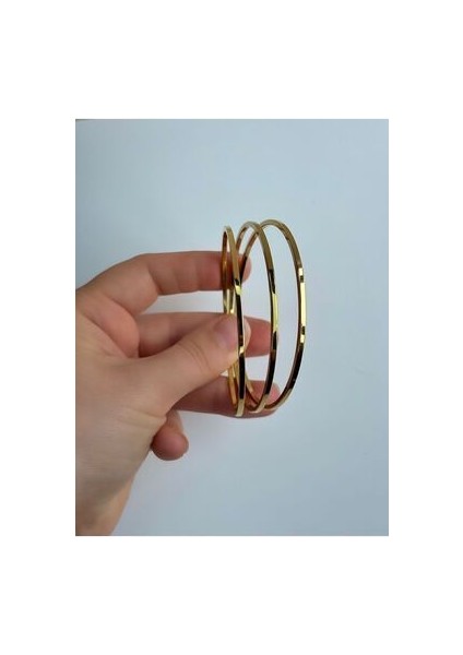 3 Lü Çelik Gold Altın Kaplama Ajda Bilezik Seti 22 cm 65 mm fiyatları