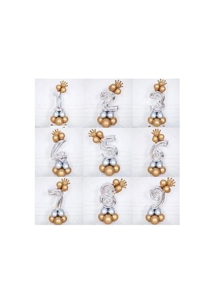 Rakam Balon Karşılama Seti 5 Yaş Parlak Gold Gümüş Renkler Altın Taçlı 5 Rakamlı Balon fiyatları