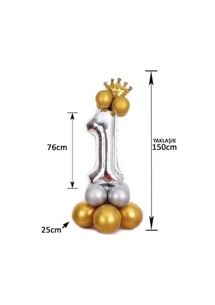 Rakam Balon Karşılama Seti 5 Yaş Parlak Gold Gümüş Renkler Altın Taçlı 5 Rakamlı Balon modelleri