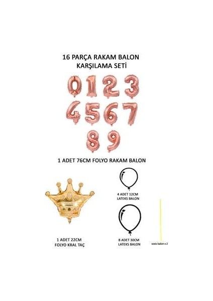 Rakam Balon Karşılama Seti 0 Yaş Rose Gold Rakam Balon Altın Kral Taçlı 0 Rakamlı Balon fiyatları