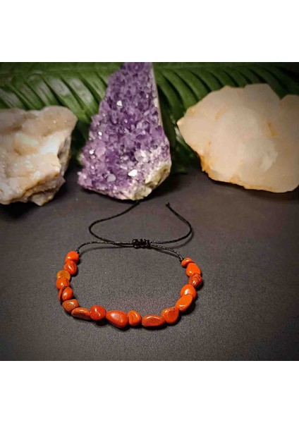 Red Jasper Amorf Kesim Makrome Örgü Doğal Taş Bileklik