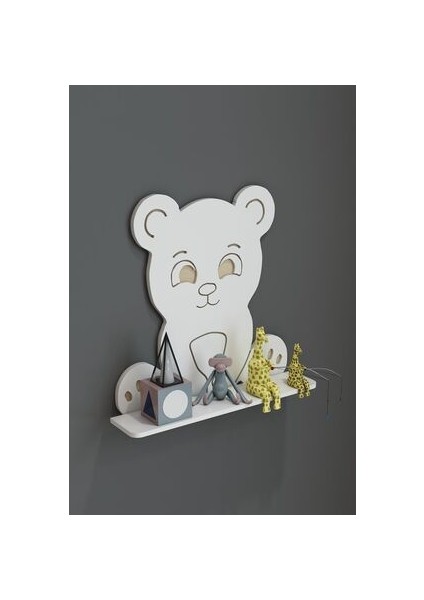 Montessori Ayıcık Duvar Rafı Dekoratif Ahşap Kitaplık