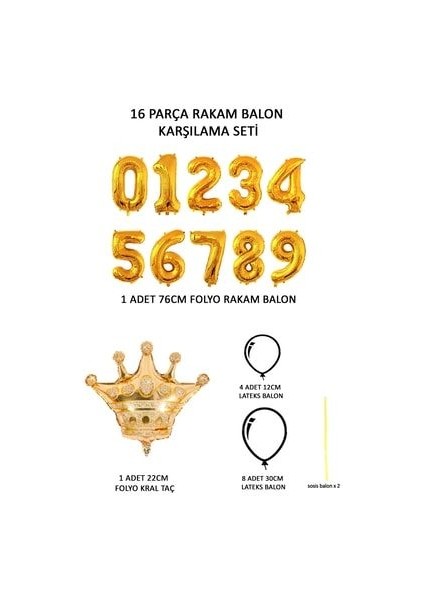 Rakam Balon Karşılama Seti 7 Yaş Rakam Balon Altın Kral Taçlı 7 Rakamlı Balon modelleri