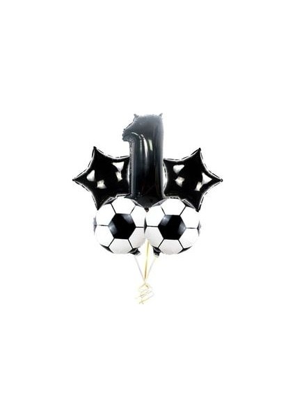 Siyah Rakam Balon Futbol Topu ve Siyah Yıldız Balon Seti