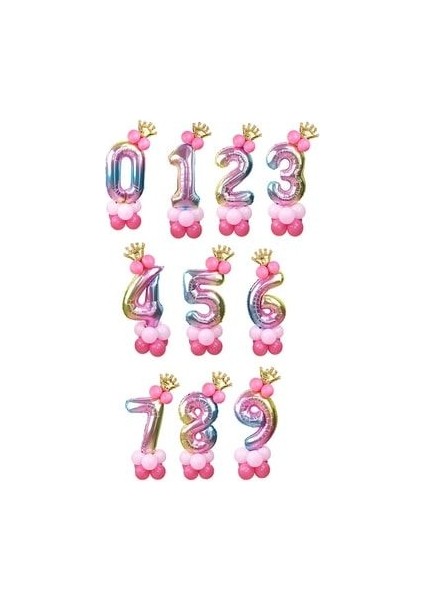 Rakam Balon Karşılama Seti 9 Yaş Gökkuşağı Renkleri Rakam Balon Altın Taçlı 9 Rakamlı Balon fırsatları