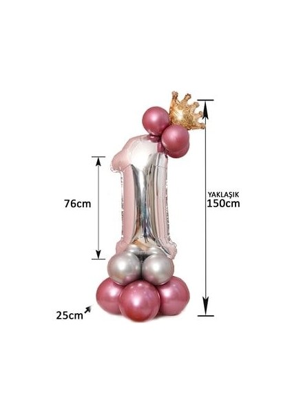 Rakam Balon Karşılama Seti 2 Yaş Parlak Rose Gold Gümüş Renkler Altın Taçlı 2 Rakamlı Balon modelleri