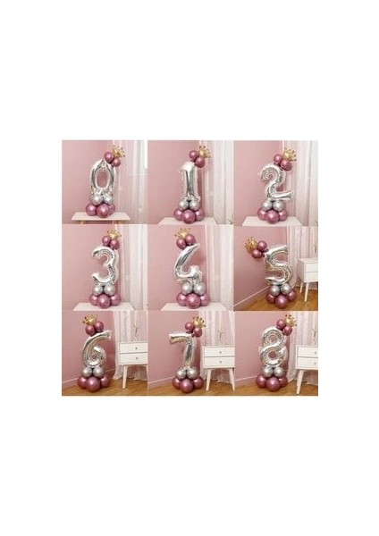Rakam Balon Karşılama Seti 2 Yaş Parlak Rose Gold Gümüş Renkler Altın Taçlı 2 Rakamlı Balon fırsatları
