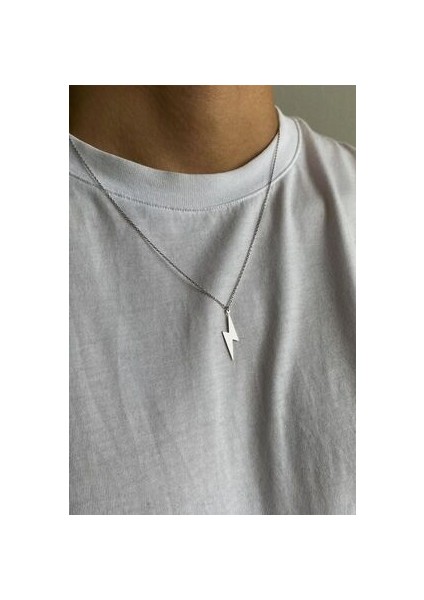 Şimşek Yıldırım Model Gümüş Minimal Kolye