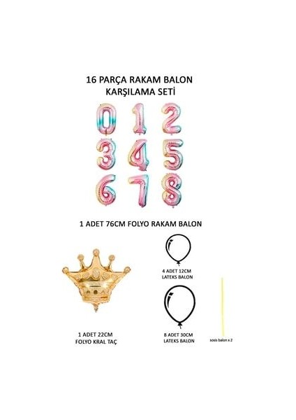 Rakam Balon Karşılama Seti 7 Yaş Gökkuşağı Renkleri Rakam Balon Altın Taçlı 7 Rakamlı Balon fiyatları