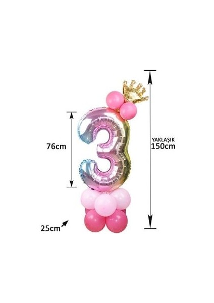 Rakam Balon Karşılama Seti 7 Yaş Gökkuşağı Renkleri Rakam Balon Altın Taçlı 7 Rakamlı Balon modelleri