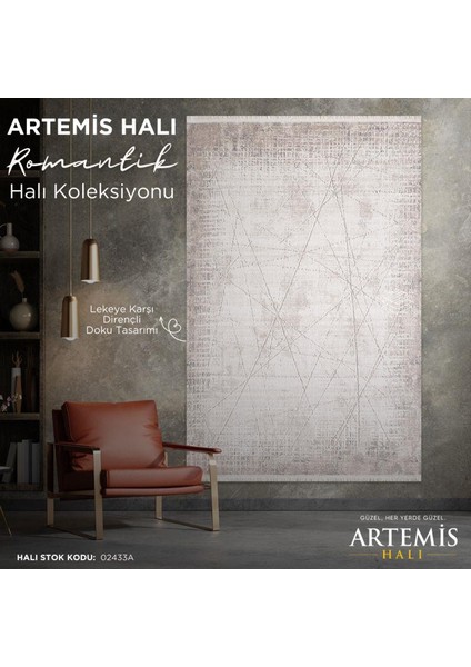 Romantik 02433a Krem Bej Eskitme Desenli Halı