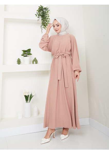 Beli Lastikli Kuşaklı Elbise 2590