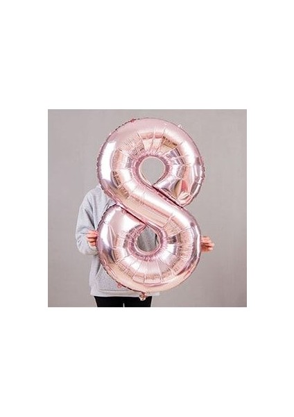 Rose Gold Rakam Balon 8 Yaş Büyük Boy 102CM Gül Kurusu Metalik Sayı Balon