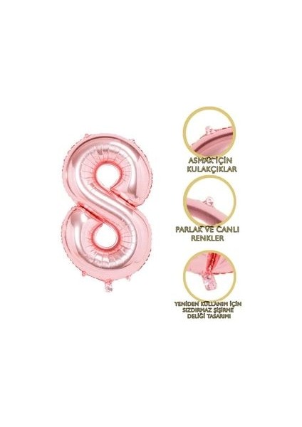 Rose Gold Rakam Balon 8 Yaş Büyük Boy 102CM Gül Kurusu Metalik Sayı Balon fırsatları