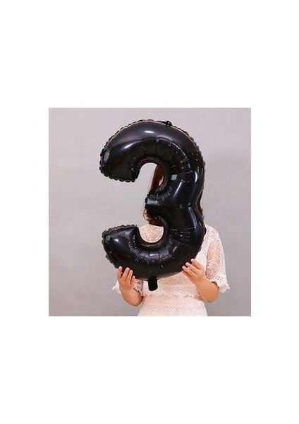 Siyah Rakam Balon Folyo 3 Yaş Rakam Balon 76CM (34 Inc Helyum Uyumlu)