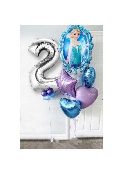 Frozen Elsa Gümüş Rakamlı Balon Seti Karlar Kraliçesi Elsalı Balon Seti 100CM 2 Yaş Rakam Balon