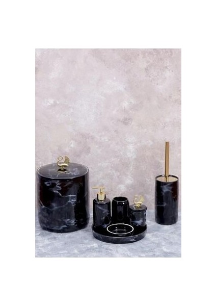 Arven 7 Parça Siyah Porselen Banyo Seti Modern Tasarım ve Kolay Temizlik Özellikleriyle