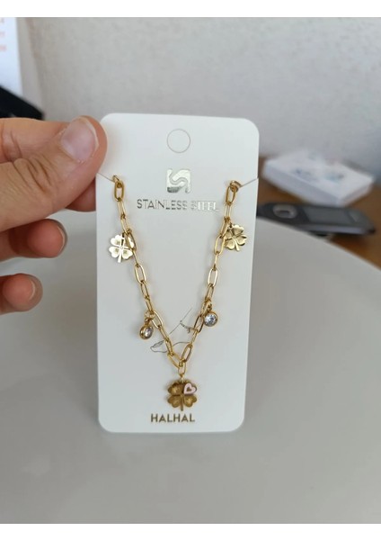 Yonca Taşlı Halhal Gold Çelik