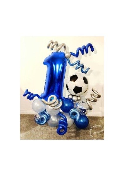 Mavi Rakam Balon ve Futbolcu Temalı Balon Buketi Seti