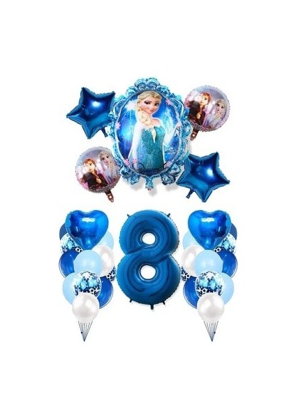 Frozen Elsa Mavi Pullu Şeffaf Balon Rakam Balon Kalp Yıldız Folyo Balonlu Karlar Kraliçesi Konsepti