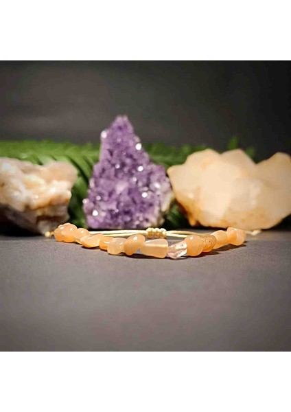 Güneş Taşı Amorf Kesim Makrome Örgü Doğal Taş Bileklik