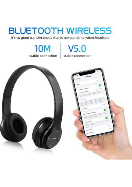 MT22 P47I Wireless Bluetooth Kablosuz Kulaklık Extra Bass Radyolu Katlanabilir Hıfı Stereo 5.0 Bluetooth Aktif Gürültü Önleyici