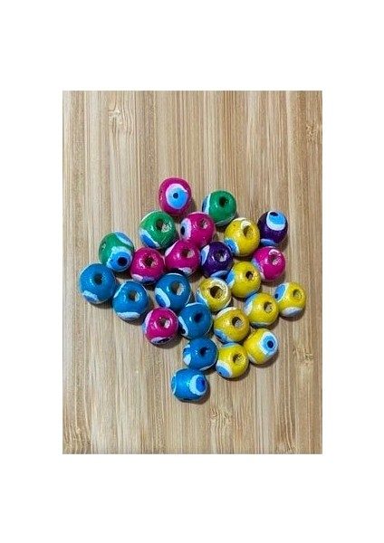 Ahşap Boyalı Karışık Renk Nazar Boncuğu. 25 Adet 1cm.