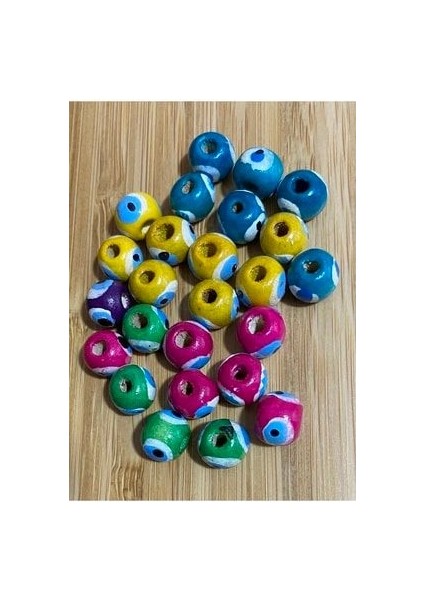 Ahşap Boyalı Karışık Renk Nazar Boncuğu. 25 Adet 1cm. fiyatları