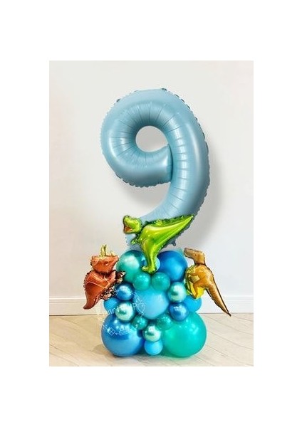 9 Yaş Rakam Balonlu Dinozor Temalı Balon Karşılama Seti