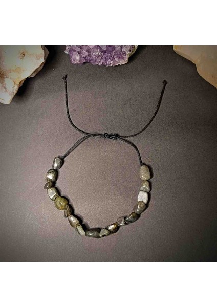 Labradorit Amorf Kesim Makrome Örgü Doğal Taş Bileklik