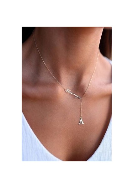 925 Ayar Gümüş Gold Renk İsimli Sallantılı Harf Kolye – Özel Tasarım Şık Takı ve Hediye Seti