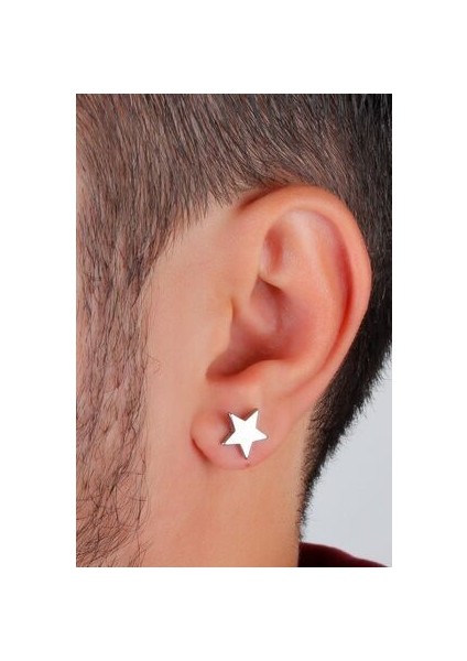 Yıldız Model Gümüş Erkek Küpe