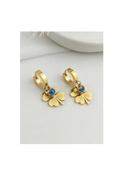 Nazar Boncuklu Çelik Yonca Küpe fiyatları