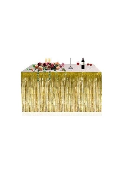 Metalik Folyo Gold Püskül Masa Eteği Folyo Püskül Gold