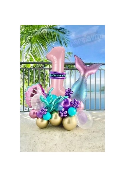 Deniz Kızı Balon Buketi Pembe Rakam Balon