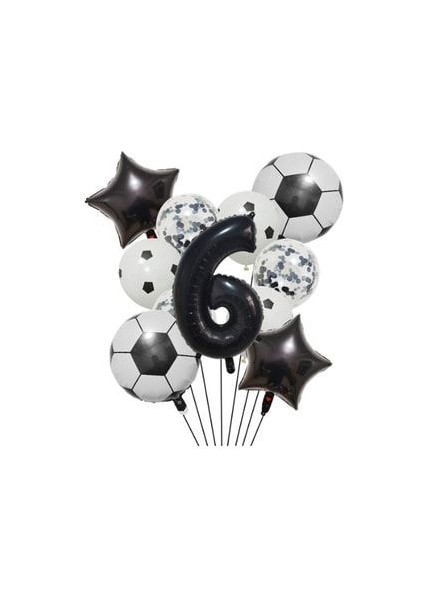 Futbol Tema Doğum Günü Balon Seti Soccer Balloon Set Siyah Rakam Balonlu