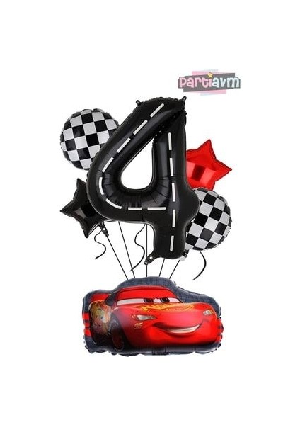 Siyah Rakam Balonlu Şimşek Mcqueen Balon Seti Arabalar (Cars)