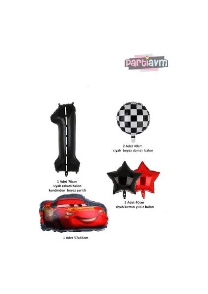 Siyah Rakam Balonlu Şimşek Mcqueen Balon Seti Arabalar (Cars) fiyatları