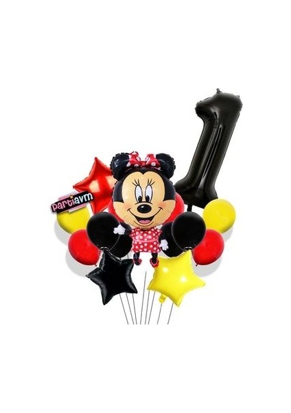 Siyah Rakam Balonlu Mini Fare Balon Set Minnie Mouse Balon Set