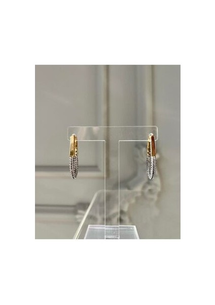 Yeni Sezon Shiny Taşlı Oval Gold Küpe