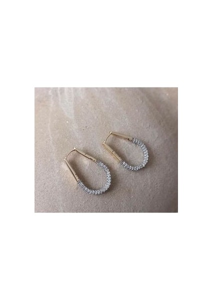 Yeni Sezon Shiny Taşlı Oval Gold Küpe modelleri