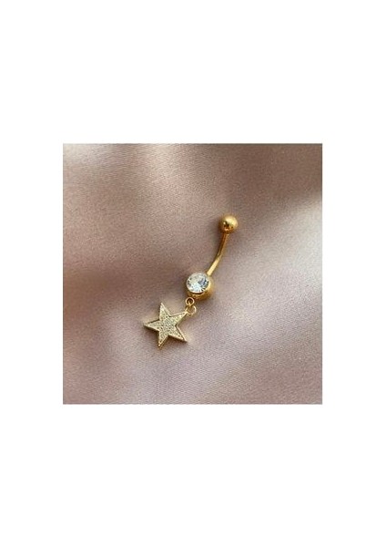 Paslanmaz Çelik Yıldız Kadın Göbek Piercing Zirkon Taşlı