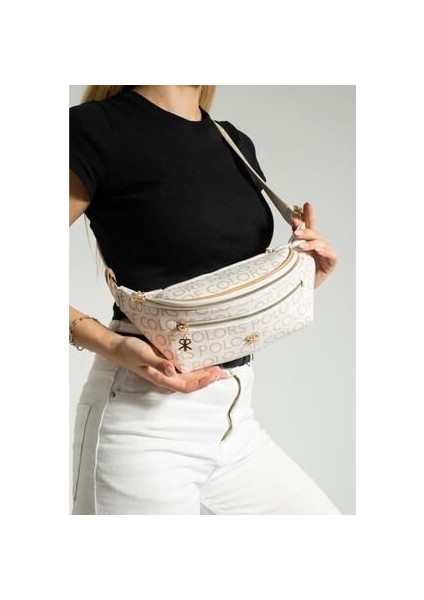 Impolo Miya Krem Kamelempirme Baskı Spor Kadın Bel Çanta 17X40 Ebatında