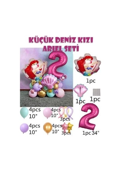 Little Mermaid Ariel Küçük Deniz Kızı Balon Buketi Fuşya Rakam Balon fiyatları