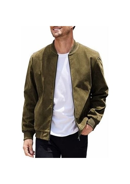 Erkek Haki Yeşili Suni Süet Ceket