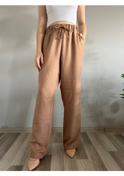 Kadın Vizon Keten Karışımlı Bol Kesim Pantolon modelleri