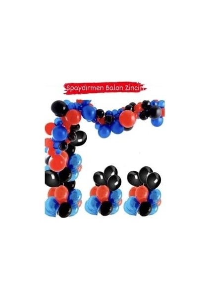 Örümcek Adam Balon Zinciri Seti Pastel Koyu Mavi Pastel Kırmızı Pastel Siyah Balon