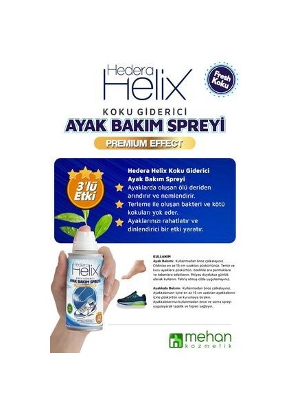 150 ml Ayak & Ayakkabı Koku Önleyici Giderici Bakım Spreyi Hedera Helix Fresh Deodorant Etkili