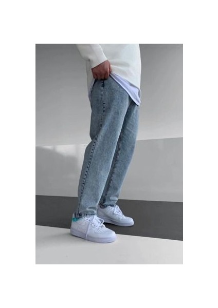 Erkek Asit Yıkama Açık Mavi Kot Baggy Pantolon Jean modelleri